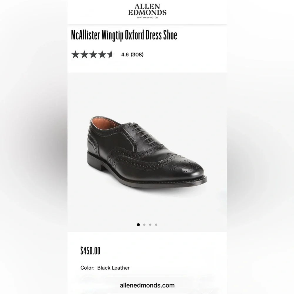 Allen Edmonds McTavish Black Leather Oxford Shoes - Size 11.5